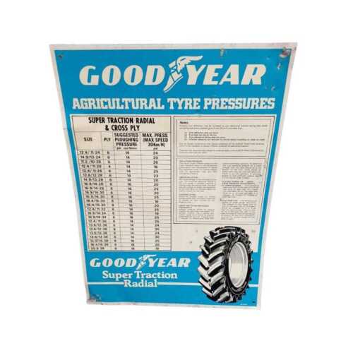 Goodyear Agricultural Tyre Pressure Tin Sign *** NO RESERVE ***